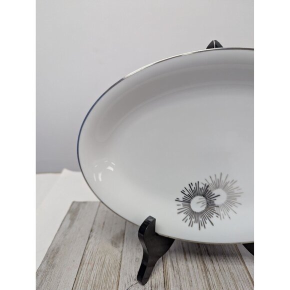 Vintage Kutani Serving Platter 12X8" White & Silver Gray Bursts Japan - Picture 3 of 6